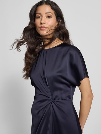 COMMA Midi-jurk van viscosemix met knoopdetail Marineblauw - 3
