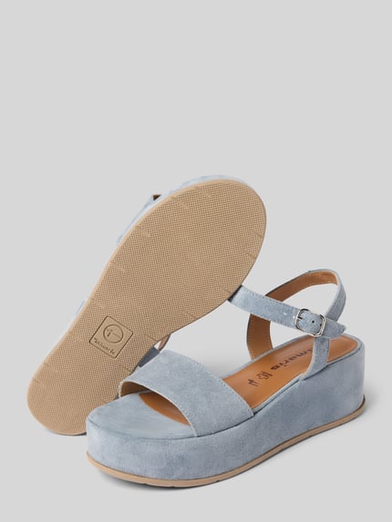 Tamaris Sandalen van leer met plateauzool Lichtblauw - 4