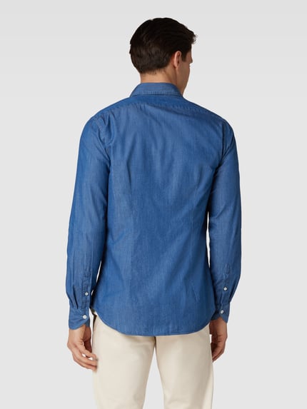 Xacus Regular Fit Businesshemd aus Uni Struktur Jeansblau 5