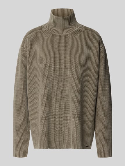 Produktfoto, Oversized Turtleneck-Pullover aus reiner Baumwolle von G-Star RAW in Olivgrün, grob gestrickte Struktur, Produktfoto Damen Turtleneck-Pullover.