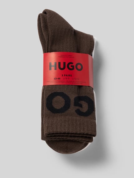 HUGO Socken mit kontrastierendem Logo-Schriftzug im 3er-Pack Mittelbraun 3