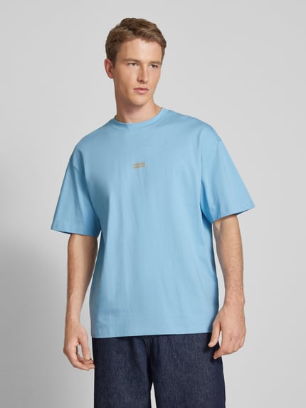 HUGO Blue Oversized T-Shirt aus Viskose mit Label-Print Modell 'Nalono' Hellblau 4