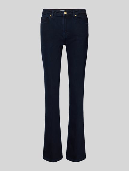 Produktfoto, Regular Fit Bootcut Jeans aus Baumwoll-Mix von Tommy Hilfiger in dunkelblauer Melange-Optik, 5-Pocket-Design, Denim-Struktur