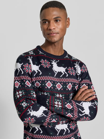 Lindbergh Gebreide pullover in all-over look Donkerblauw - 3