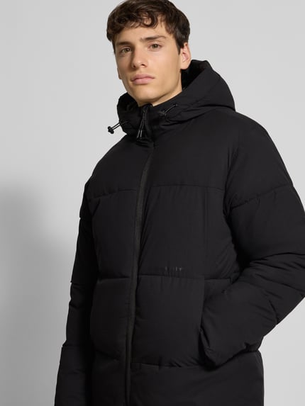 JACK & JONES Regular fit gewatteerde lange jas met capuchon, model 'Jorvester' Zwart - 3