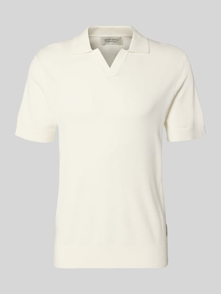 Produktfoto, Regular Fit Strick-Poloshirt mit Strukturmuster Modell 'MOSVIK' von Casual Friday in Creme mit V-Ausschnitt, Rückenlänge 67 cm, Herren Strickshirt