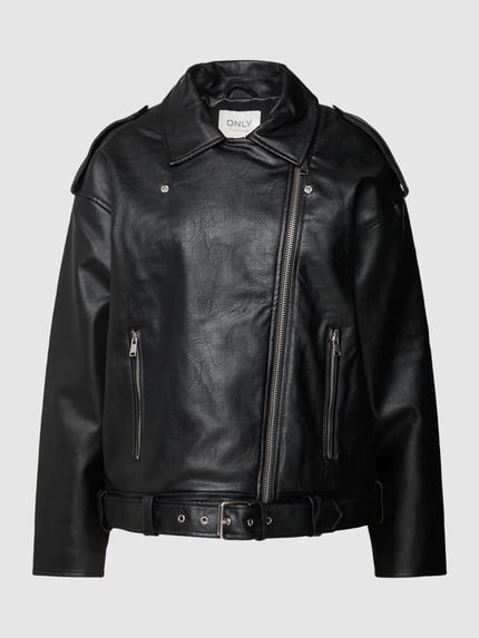 ONLY Oversized Lederjacke mit Umlegekragen Modell 'VERA' Black 2