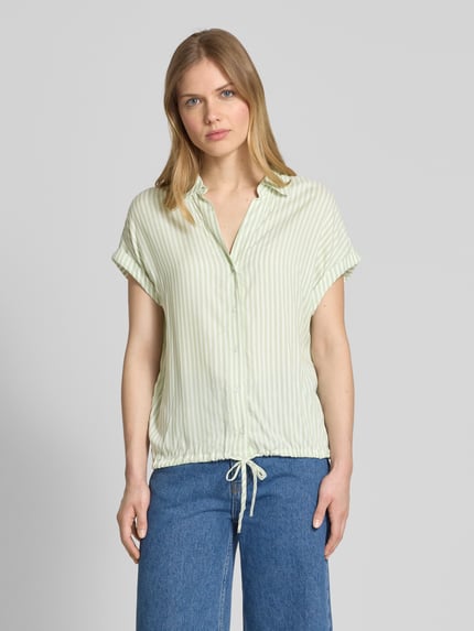 Tom Tailor Relaxed fit blouse met korte mouwen van puur viscose met V-hals Lichtgroen - 4