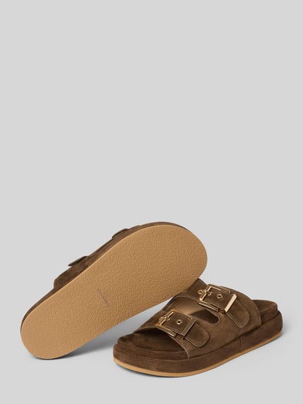 Produktfoto, Sandalette aus Leder mit Gummisohle von ALMA EN PENA in Braun, Abgerundete-Spitze, Riemen mit Dornschließe, Absatzhöhe: 5 cm