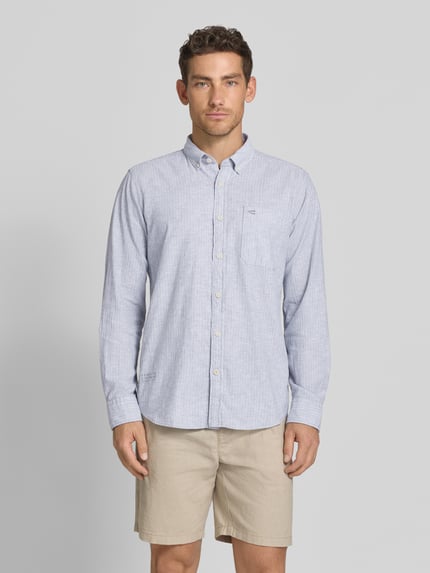 camel active Regular fit vrijetijdsoverhemd van linnenmix met button-downkraag Jeansblauw - 4