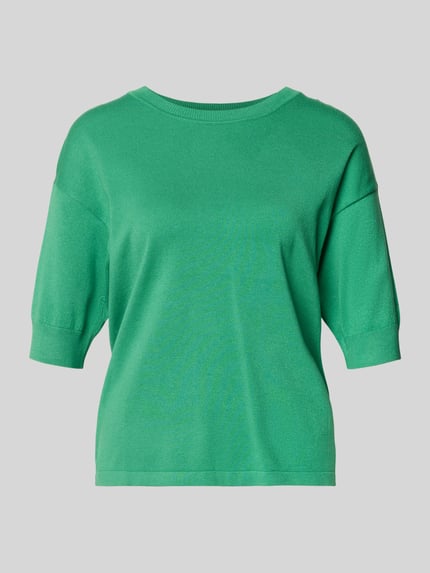 Produktfoto, Regular Fit T-Shirt aus Viskose-Mix Modell 'Morla' von B.Young, damski t-shirt, okrągły dekolt, rękaw o dł. 7/8, zielony, mieszanka wiskozy, długość tyłu w rozmiarze S 57 cm, długość rękawów w rozmiarze S 23 cm