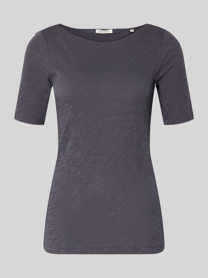Produktfoto, Slim Fit T-shirt aus reiner Baumwolle von Marc O'Polo, Look: effen mêlee, pasvorm: slim fit, logoprint, boothals, korte mouw, recht mouwboord en rompzoom, materiaalverwerking: webware, puur katoen