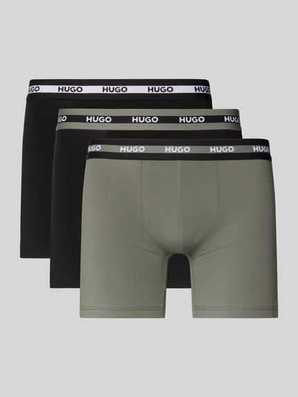 Produktfoto, Slim Fit Trunks aus Baumwoll-Mix im 3er-Pack Modell 'PLANET' von HUGO, Optik: Unifarben, Passform: Slim Fit, Label-Schriftzug am elastischen Bund, Materialverarbeitung: Stretch-Jersey, Multipack: 3er-Pack, angenehme glatte Textur