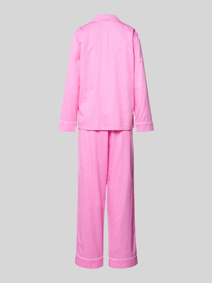 Vrouwenmodel draagt Pyjama uit katoen-viscosemix met reverskraag van Lauren Ralph Lauren in roze met stippen, regular fit, volledige achteraanzicht.
