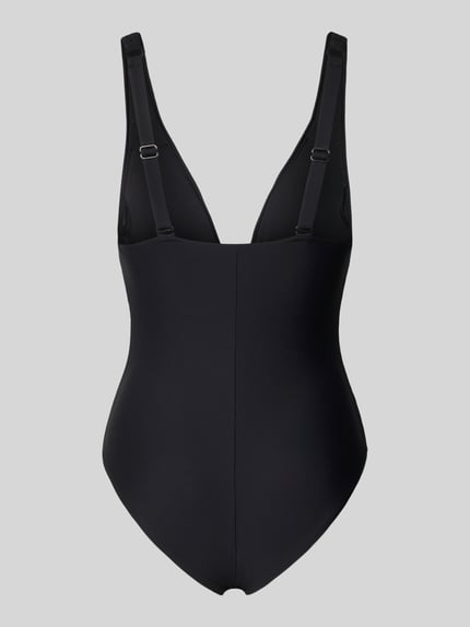 Productfoto, Slim Fit badpak met plooien van Jake*s Casual, dames badpak in zwart, elastische materiaalmix, diepe V-hals, mouwloos design