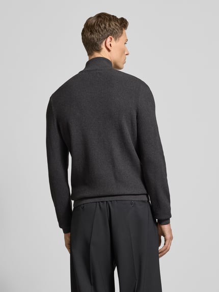 MCNEAL Slim Fit Troyer aus reiner Baumwolle Dunkelgrau Melange 5
