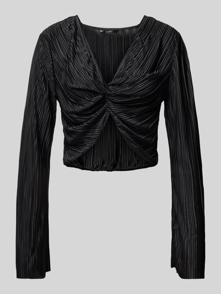 VERO MODA Shirt met lange mouwen en knoopdetails van plissé, model 'PLIS' Zwart - 2