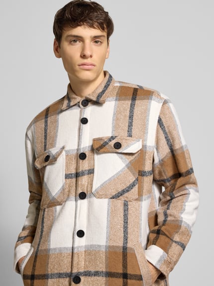 Redefined Rebel Regular fit overhemdjack met kentkraag, model 'Rian' Beige - 3