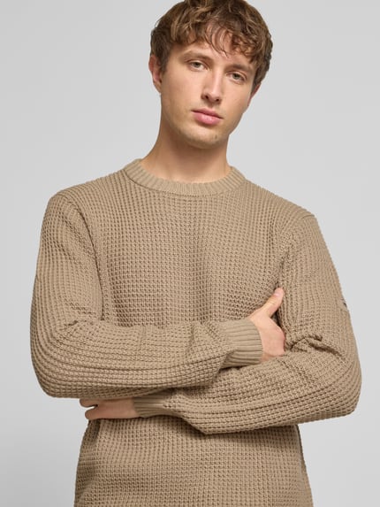 JACK & JONES Strickpullover mit gerippten Abschlüssen Modell 'LINK' Beige 3