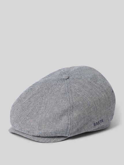 Produktfoto, Schiebermütze aus Leinen-Mix Modell 'Jamaica' von Barts, grau-blaues Strukturmuster, Logo-Stitching, matte Textur