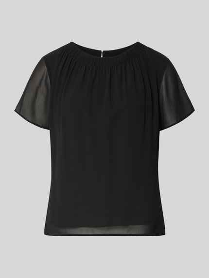 Produktfoto, Regular Fit Blusenshirt mit semitransparenten Ärmeln von s.Oliver BLACK LABEL, unifarben, Chiffon, kurzer Arm, schwarz