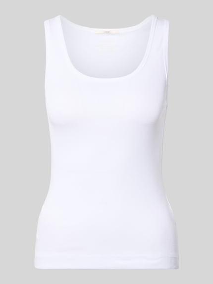 Produktfoto, białe Tanktop mit Rundhalsausschnitt von Lanius z czystej bawełny, krój slim fit, długość pleców w rozmiarze 36: 55 cm