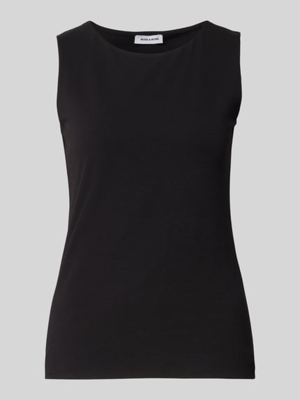 Productfoto, Top met ronde hals van More & More, dames top van katoen-elastaan mix, regular fit, zwart, ruglengte maat 36: 59 cm