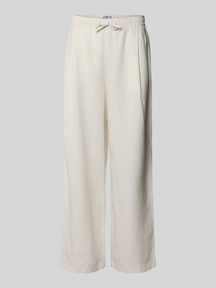 Produktfoto, Relaxed Fit Leinenhose aus reinen Leinen von JAKE*S STUDIO MEN, cremefarben, lockerer Schnitt, elastischer Bund, semitransparent