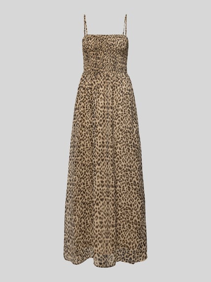 Produktfoto, ausgestelltes Freizeitkleid mit Allover-Animal-Print, Modell 'ELENA VIKKI' von Only, Midi-Länge, Chiffon, neutrale Töne