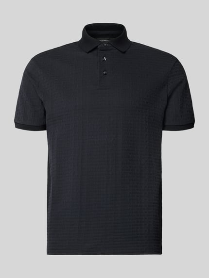 Produktfoto, Regular Fit Poloshirt mit Strukturmuster von Emporio Armani aus reiner Baumwolle mit Polokragen und Knopfleiste, Farbe schwarz.