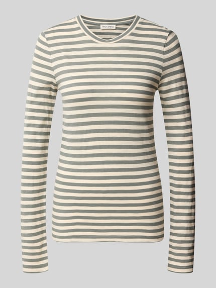 Produktfoto, Langarmshirt mit Rollsaum-Details von MARC O'POLO in Beige mit grauen Streifen, Jersey-Material, Regular Fit, Rundhals