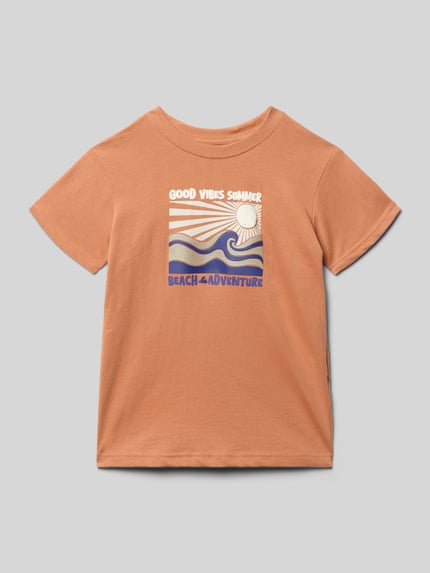 Produktfoto, Kinder T-Shirt mit Motiv-Print von Blue Seven in Hellbraun, Reine Baumwolle, Regular-Fit, Rundhalsausschnitt, Rückenlänge 39 cm bei Größe 116