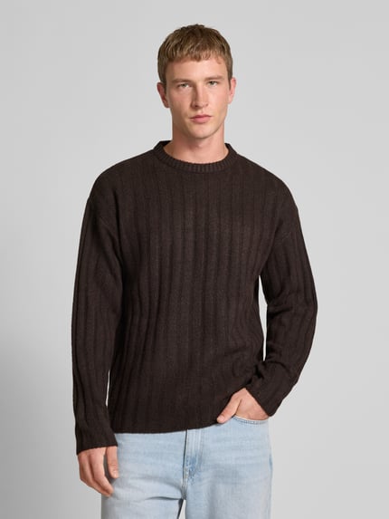 JACK & JONES Sweter z dzianiny z dodatkiem wełny model „BRADLEY” Ciemnobrązowy 4