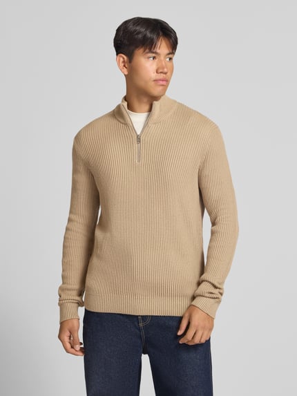 JACK & JONES Strickpullover mit Troyer-Kragen Modell 'PANNEL' Beige 4