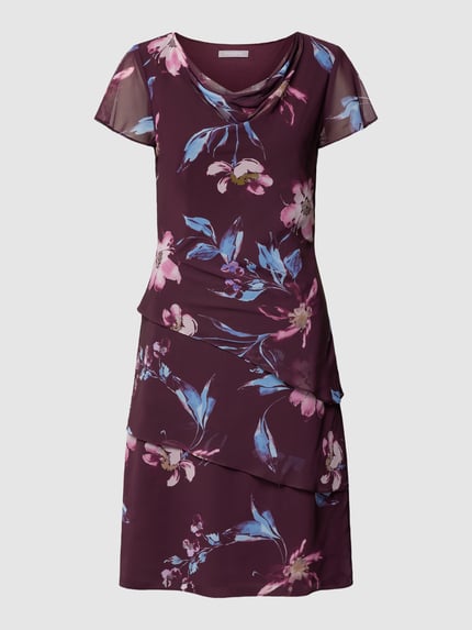 Christian Berg Cocktail Knielanges Cocktailkleid mit floralem Muster Bordeaux 2