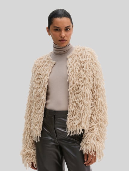 Marc O'Polo Strickjacke aus Wolle Alpaka mit Fransen Stein 4