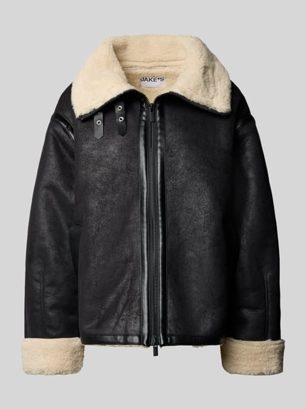 Jake*s Casual Relaxed fit jack met tweewegsritssluiting en imitatiebont Zwart - 2