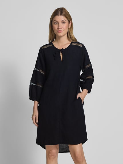 FREE/QUENT Knielange linnen jurk van een mix van linnen en viscose, model 'Laluna' Zwart - 4