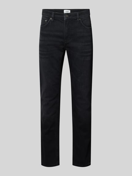 Produktfoto, schwarze Modern Fit Straight Jeans aus Baumwoll-Mix Modell 'Mitch' von JOOP! JEANS, glatte Oberfläche, dezente Waschung.