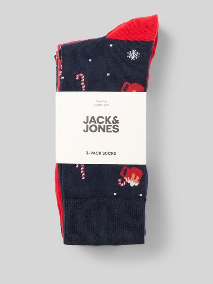 JACK & JONES Socken mit Weihnachtsmotiv im 3er-Pack Marine 3