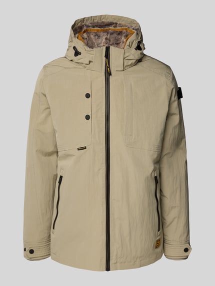 Productfoto, Jacke mit Kapuze van PME Legend in beige met zwarte ritssluiting en steekzakken, regular fit, textuur met zichtbare naden.
