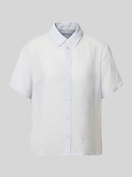 Productfoto, Relaxed Fit Bluse aus Modal-Mix met zijde, model 'MINA' van Samsøe Samsøe, damesblouse met overhemdkraag, 1/2-mouw, ruglengte 62 cm, mouwlengte 21 cm, gladde lichte stof met subtiele structuur, wit en lichtblauw