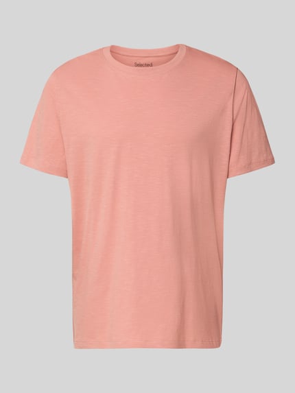 Produktfoto, Regular Fit T-Shirt aus reiner Baumwolle Modell 'HASPEN' von SELECTED HOMME in Melange-Optik, kurzarm, Rundhals, Farbe rosé