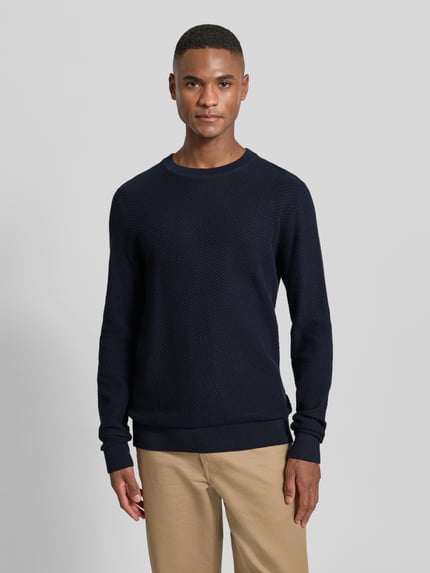 Lindbergh Gebreide pullover met structuurmotief en ronde hals Donkerblauw - 4