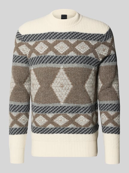 bugatti Regular Fit Strickpullover aus Woll-Mix Beige 2