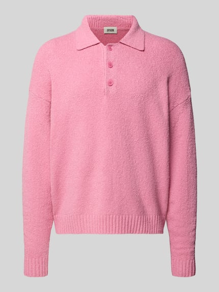 Produktfoto, Strickpullover mit Polokragen Modell 'Bekket' von Drykorn, różowy, bawełniany, z rozciągliwą tkaniną, guziki, Relaxed Fit