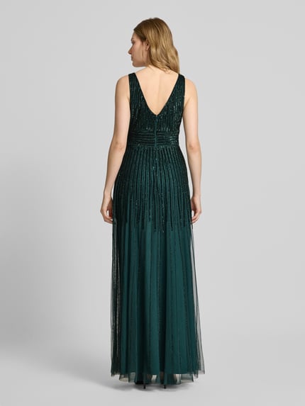 Lace & Beads Abendkleid mit tiefem V-Ausschnitt Dunkelgruen 5