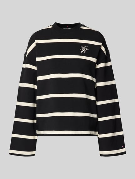 Produktfoto, Relaxed Fit Sweatshirt aus Baumwoll-Mix von Tommy Hilfiger, zwart gestreept all-over motief, sweat katoenmix, logostitching