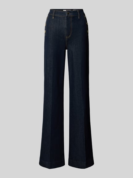 Produktfoto, High Waist Palazzo Jeans mit seitlichen Knöpfen von GUESS in Dunkelblau, Baumwoll-Mix mit Modal-Anteil, Modell NEW FAYE.