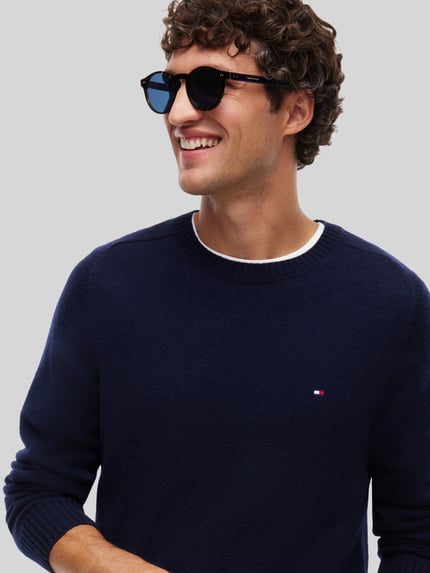 Tommy Hilfiger Regular Fit Pullover aus Lammwoll-Mix Marine 6